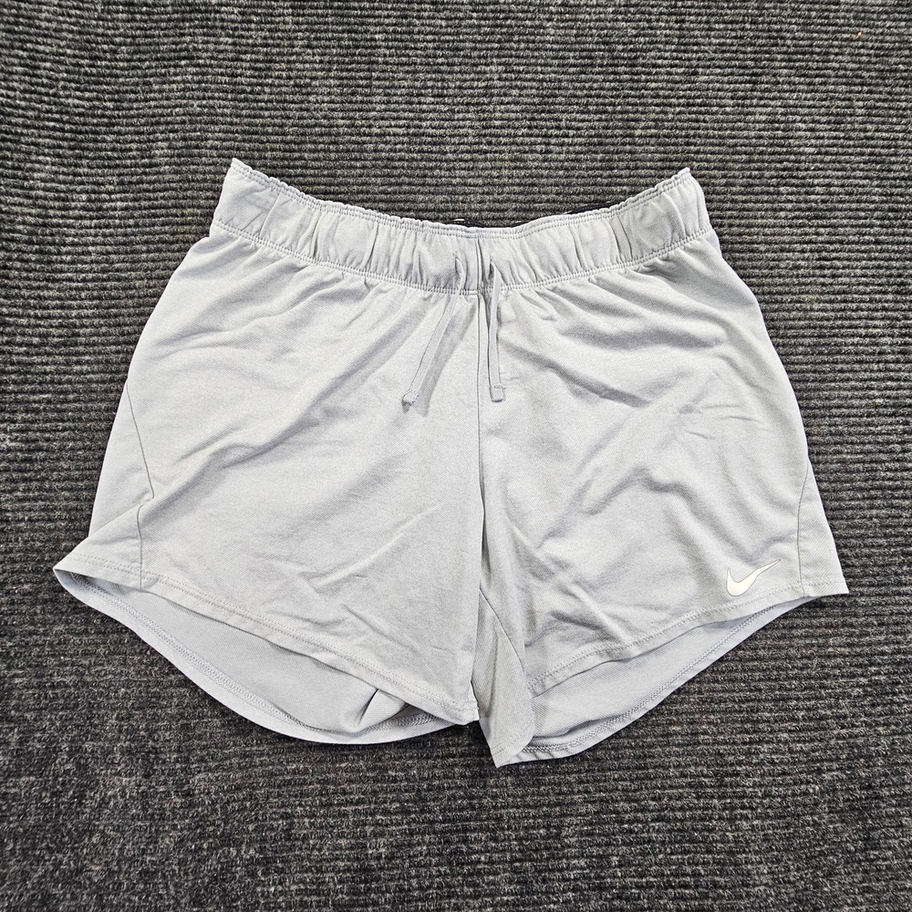 Nike Dri-fit Training Shorts Womens S Gray Logo Drawstring Running 918301-012